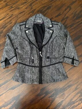 White House Black Market Black & White Tweed Zip Blazer